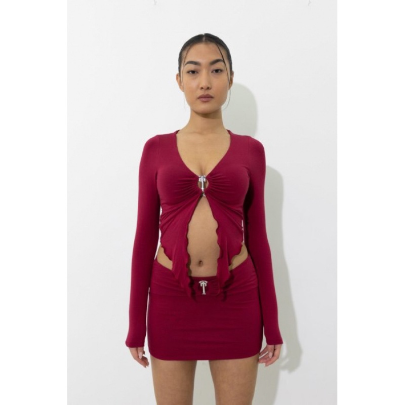 Trapstar Long Sleeve Wing Hem Bralette Ženske Top Crvene Hrvatska | AJ46-435