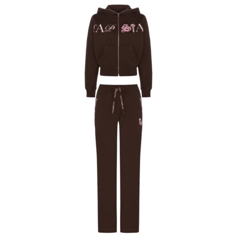 Trapstar Script Zip Leg Jogging Bottoms Ženske Hlače Smeđe Roze Hrvatska | XP75-583