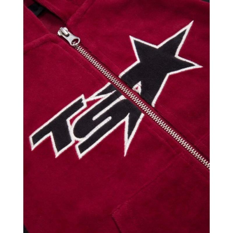 Trapstar TS-Star Contrast Panel Velour Hoodie Ženske Majica s Kapuljačom Bordo Hrvatska | PK00-989